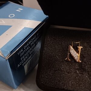 10K gold Necklace Pendant Diamonds Monogram Initial Letter N Solid real 10kt